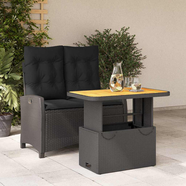 Vidaxl 2-delige tuinset met kussens poly rattan zwart