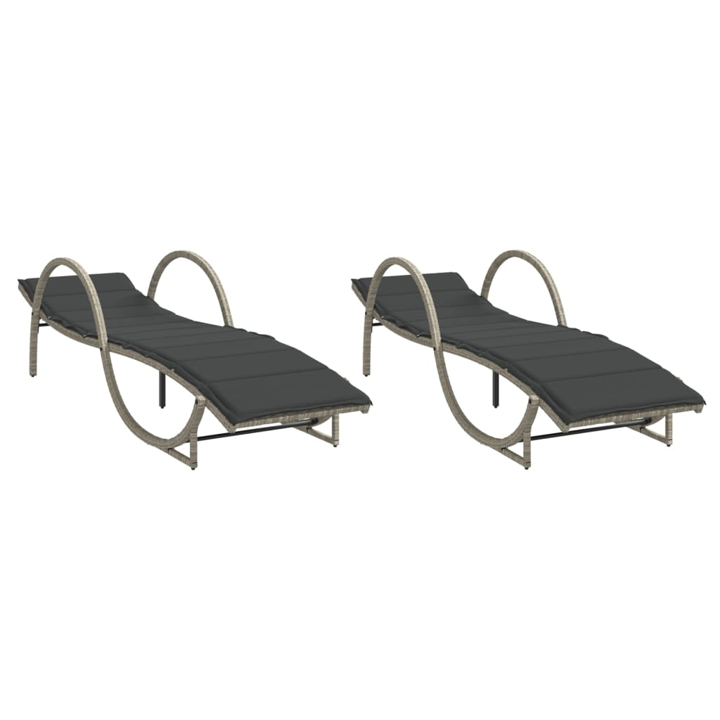 Vidaxl ligbedden 2 st met kussens poly rattan lichtgrijs