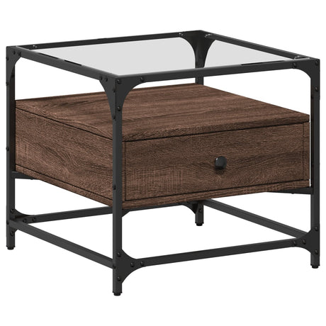 Vidaxl salontafel met glazen blad 50x50x45 cm bruineiken staal