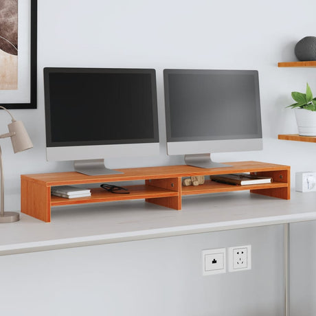 Vidaxl monitorstandaard 100x24x13 cm massief grenenhout wasbruin