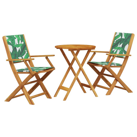 Vidaxl 3-delige bistroset bladpatroon stof en massief hout