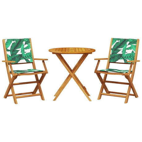 Vidaxl 3-delige bistroset bladpatroon stof en massief hout