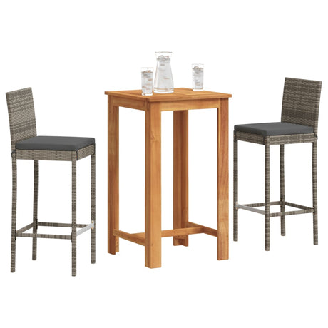 Vidaxl 3-delige tuinbarset massief acaciahout en poly rattan grijs