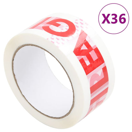 Vidaxl emballagetape 36 stk med skrøbeligt print 48 mm x 66 m hvid