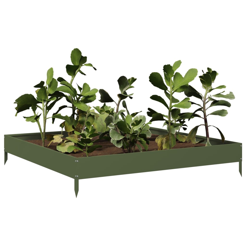 Vidaxx plantekasse hævet 100x100x18,5 cm stål olivengrøn