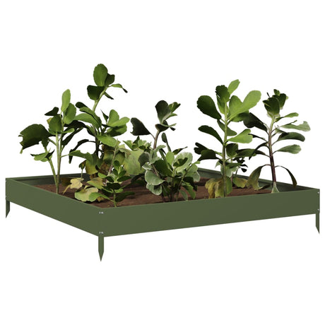 Vidaxx plantekasse hævet 100x100x18,5 cm stål olivengrøn