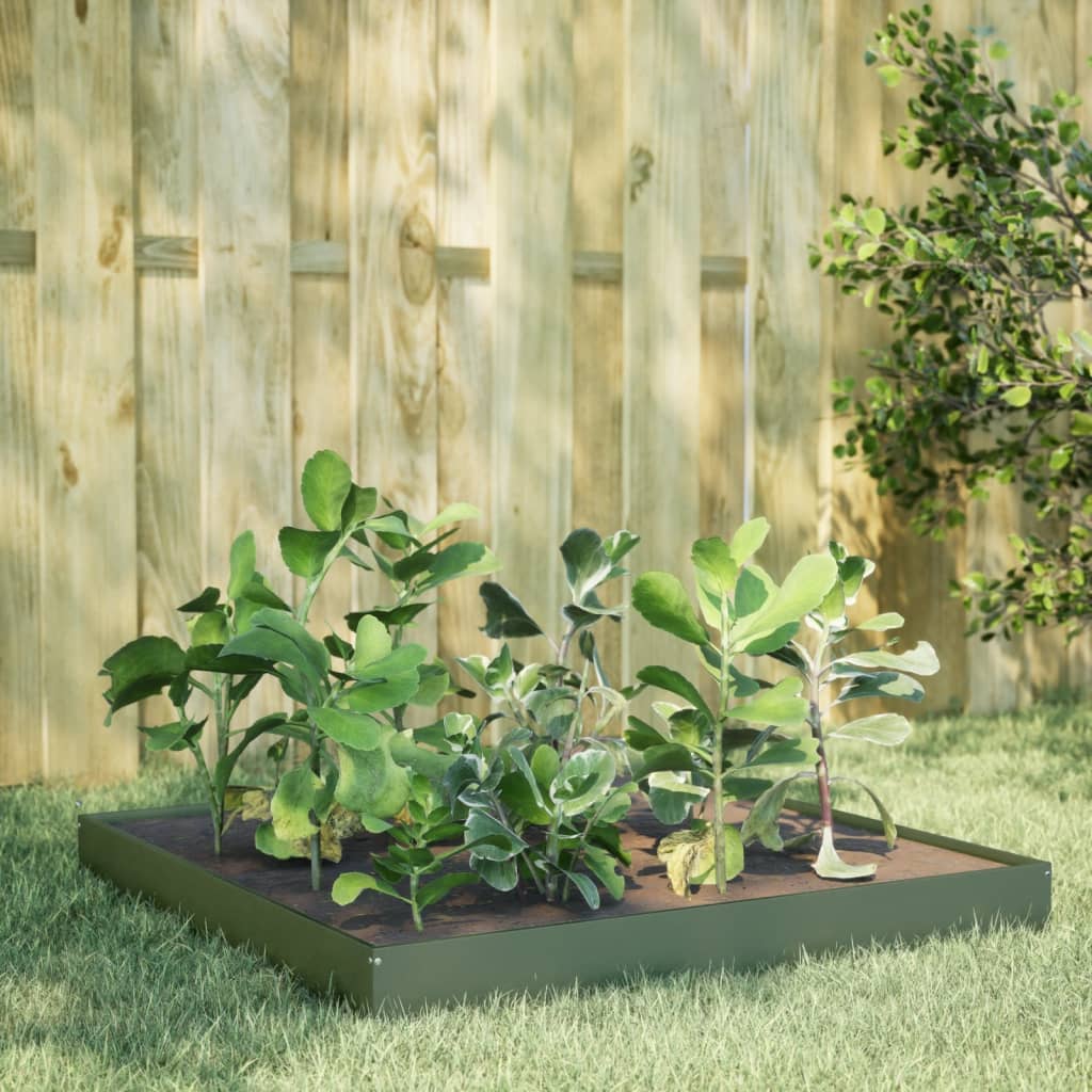 Vidaxx plantekasse hævet 100x100x18,5 cm stål olivengrøn