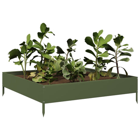 Vidaxx plantekasse hævet 100x100x26 cm stål olivengrøn