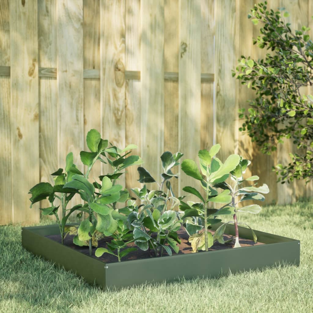 Vidaxx plantekasse hævet 100x100x26 cm stål olivengrøn