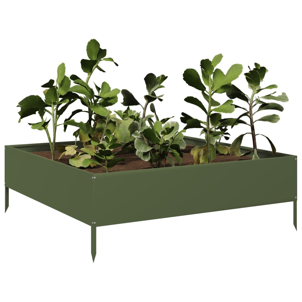 Vidaxx plantekasse hævet 100x100x33,5 cm stål olivengrøn