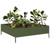 Vidaxx plantekasse hævet 100x100x33,5 cm stål olivengrøn