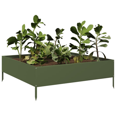 Vidaxx plantekasse hævet 100x100x33,5 cm stål olivengrøn