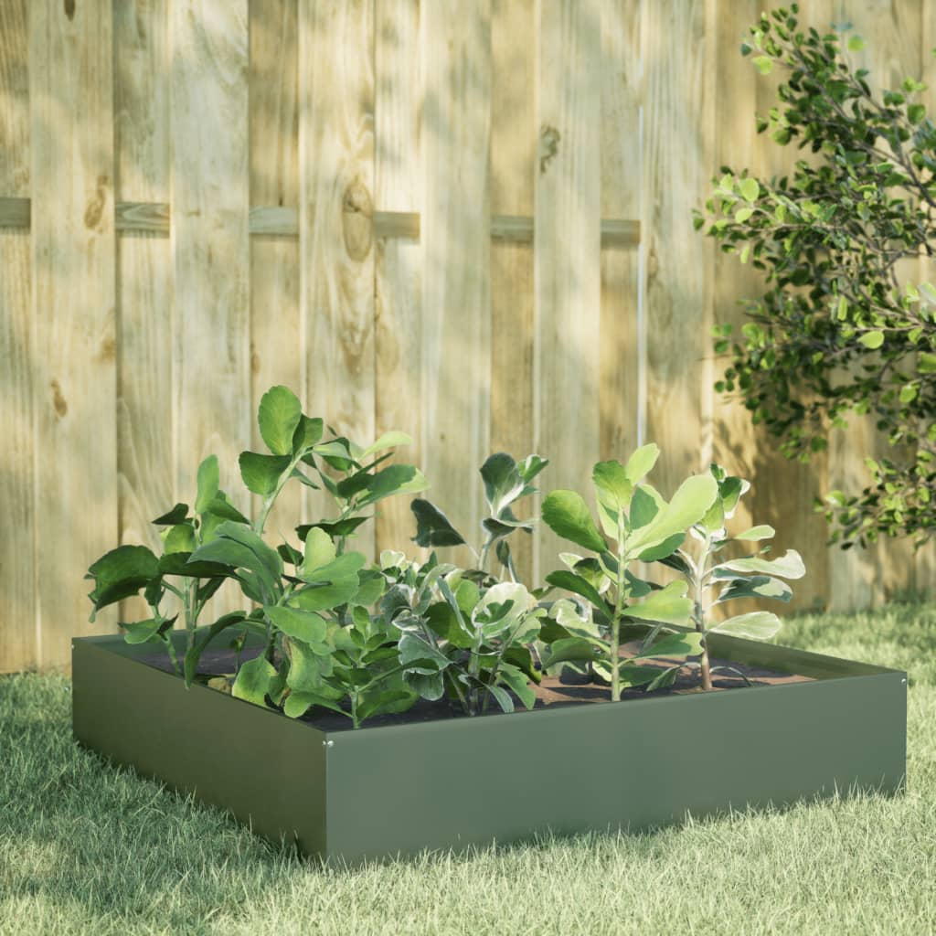 Vidaxx plantekasse hævet 100x100x33,5 cm stål olivengrøn