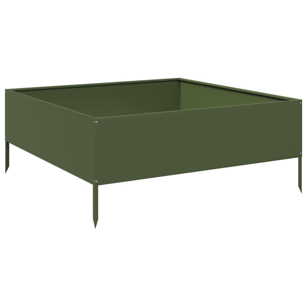 VidaXL plantekasse hævet 100x100x25 cm stål olivengrøn