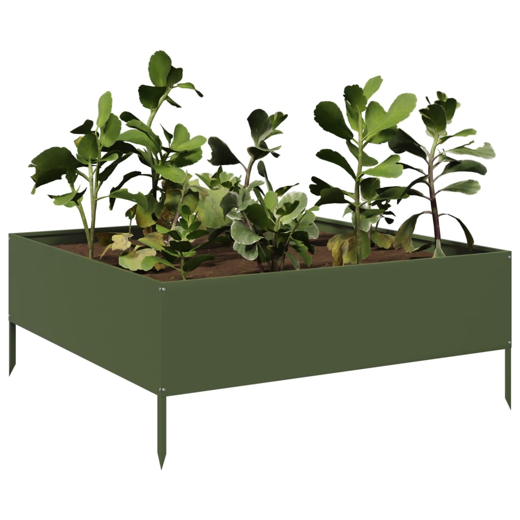 VidaXL plantekasse hævet 100x100x25 cm stål olivengrøn