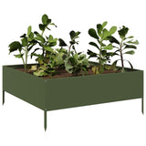 VidaXL plantekasse hævet 100x100x25 cm stål olivengrøn