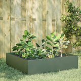 VidaXL plantekasse hævet 100x100x25 cm stål olivengrøn