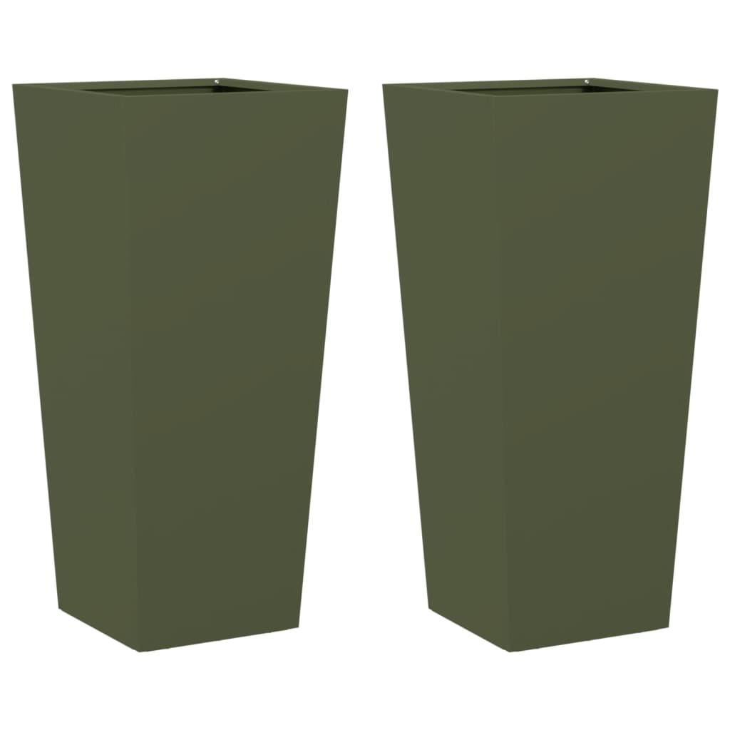 Vidaxx plantekasser 2 stk 35x35x75 cm stål olivengrøn
