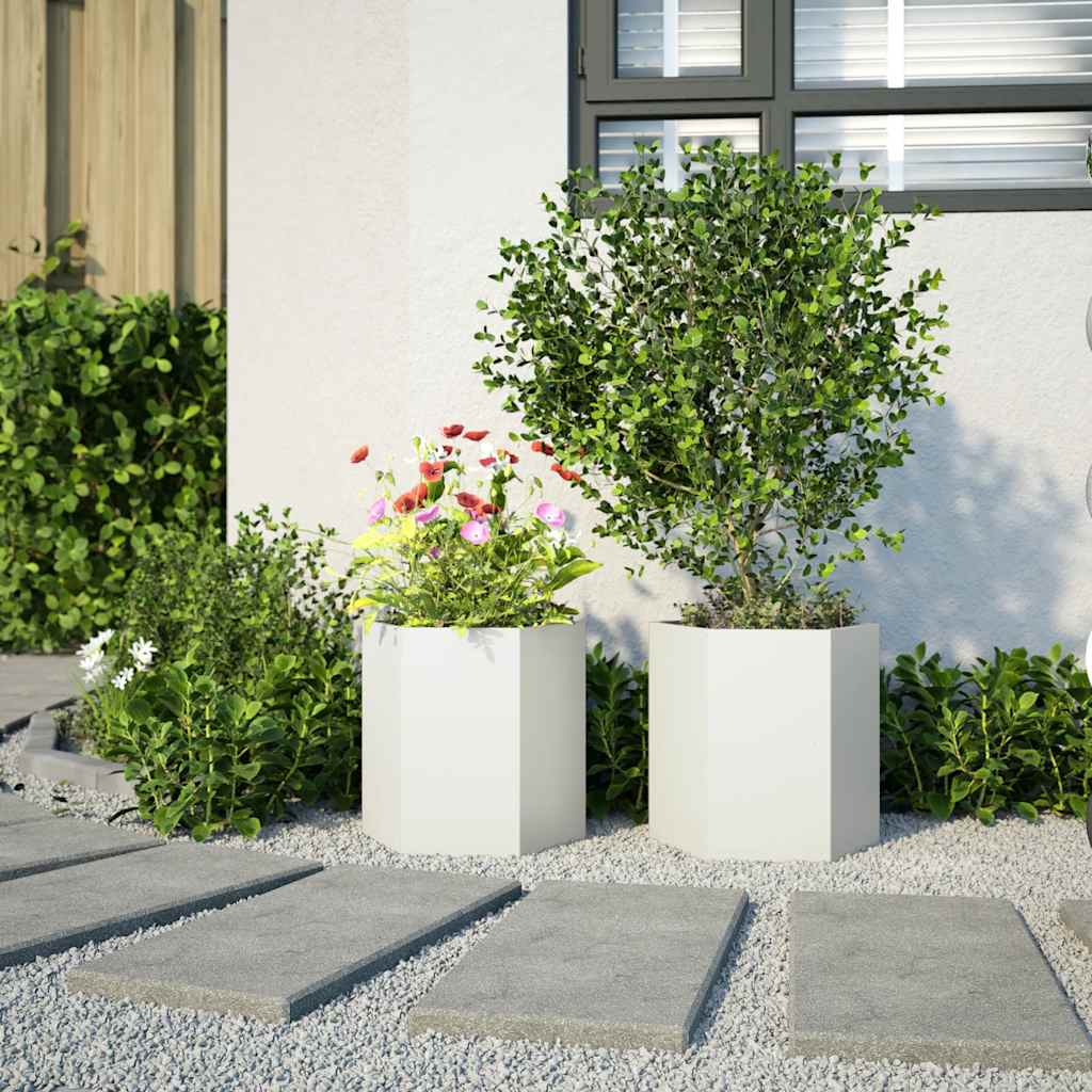 Vidaxx plantekasser 2 stk sekskant 46x40x45 cm stål hvid