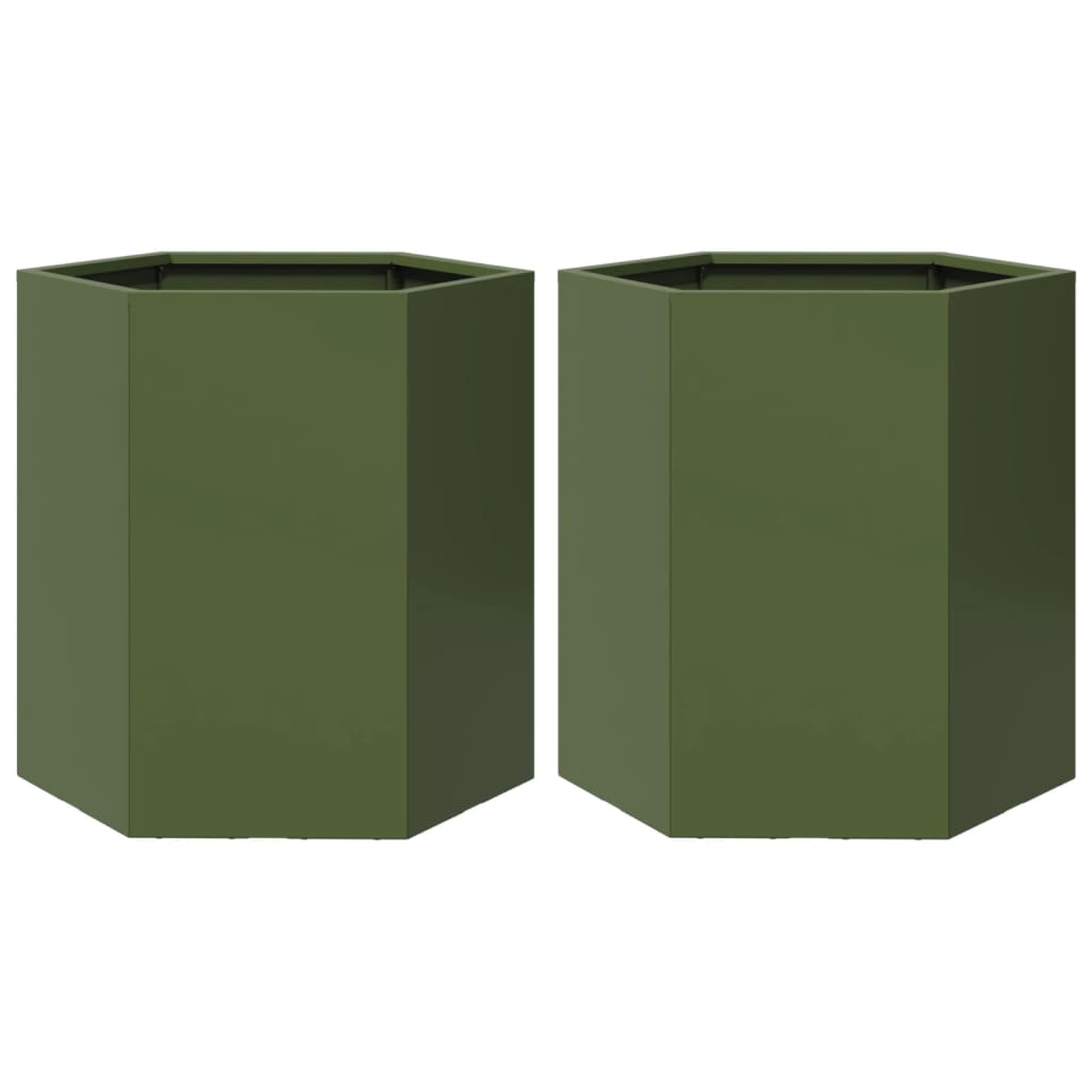 Vidaxx plantekasser 2 stk hexagon 46x40x45 cm stål olivengrøn