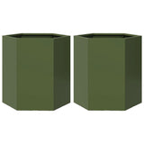 Vidaxx plantekasser 2 stk hexagon 46x40x45 cm stål olivengrøn