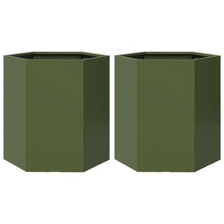 Vidaxx plantekasser 2 stk hexagon 46x40x45 cm stål olivengrøn