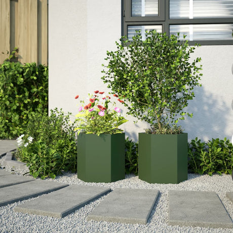 Vidaxx plantekasser 2 stk hexagon 46x40x45 cm stål olivengrøn