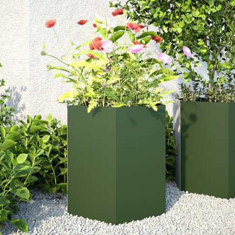 Vidaxx plantekasser 2 stk hexagon 46x40x45 cm stål olivengrøn
