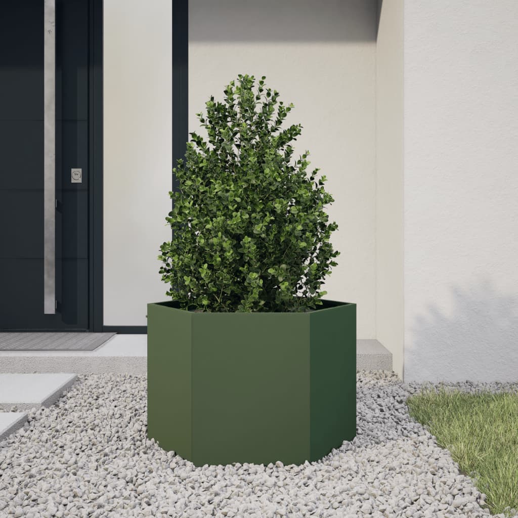 Vidaxx plantekasse sekskant 69x60x45 cm stål olivengrøn