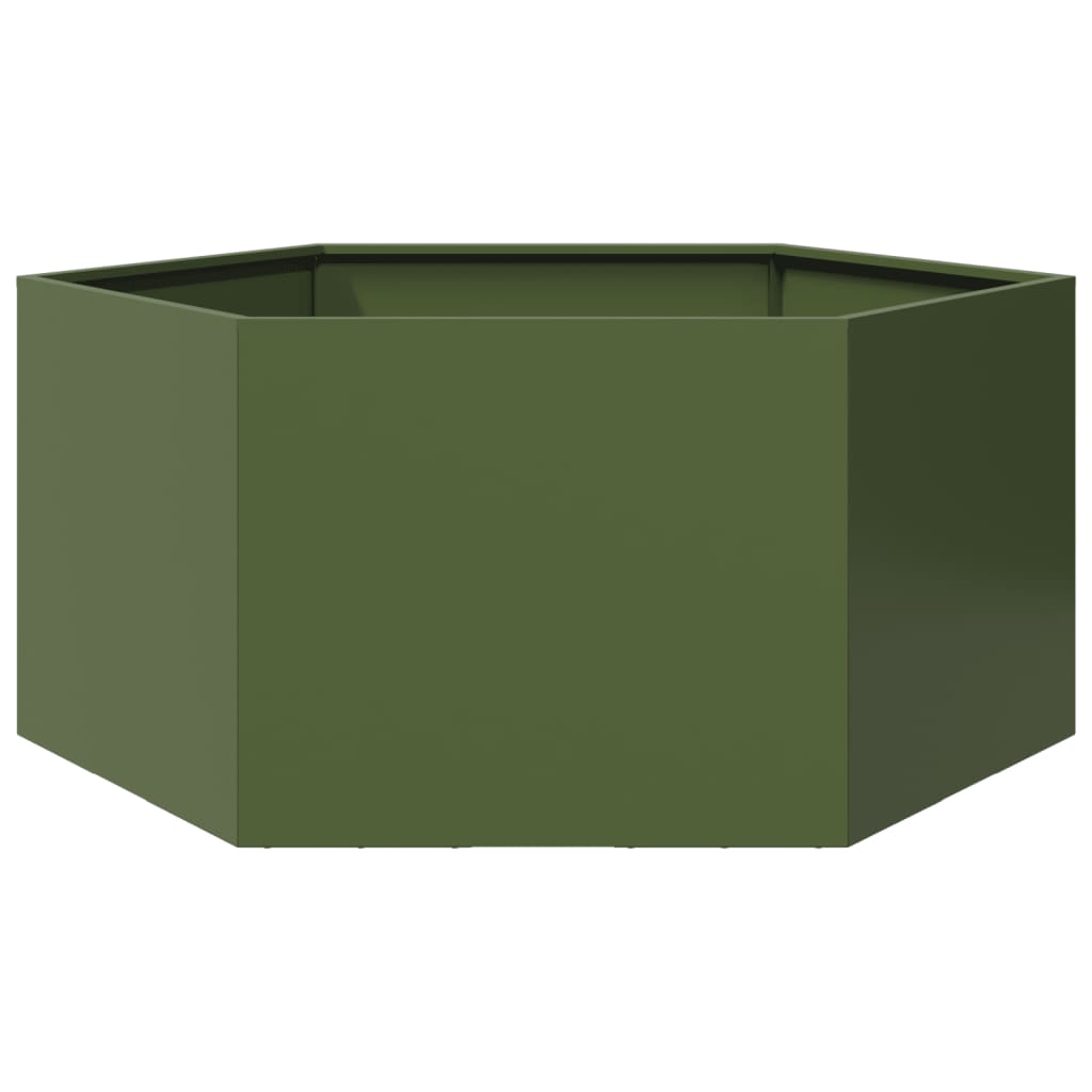 Vidaxx plantekasse sekskant 104x90x45 cm stål olivengrøn