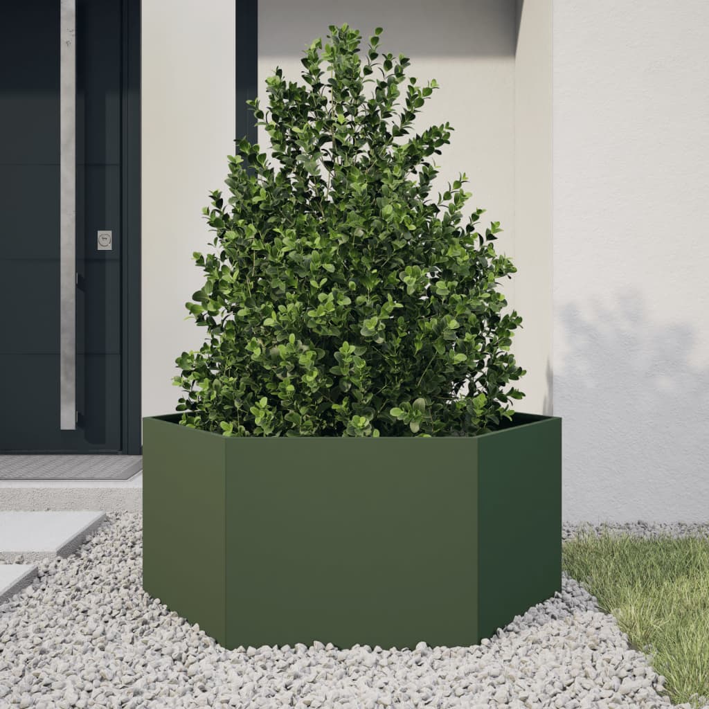 Vidaxx plantekasse sekskant 104x90x45 cm stål olivengrøn