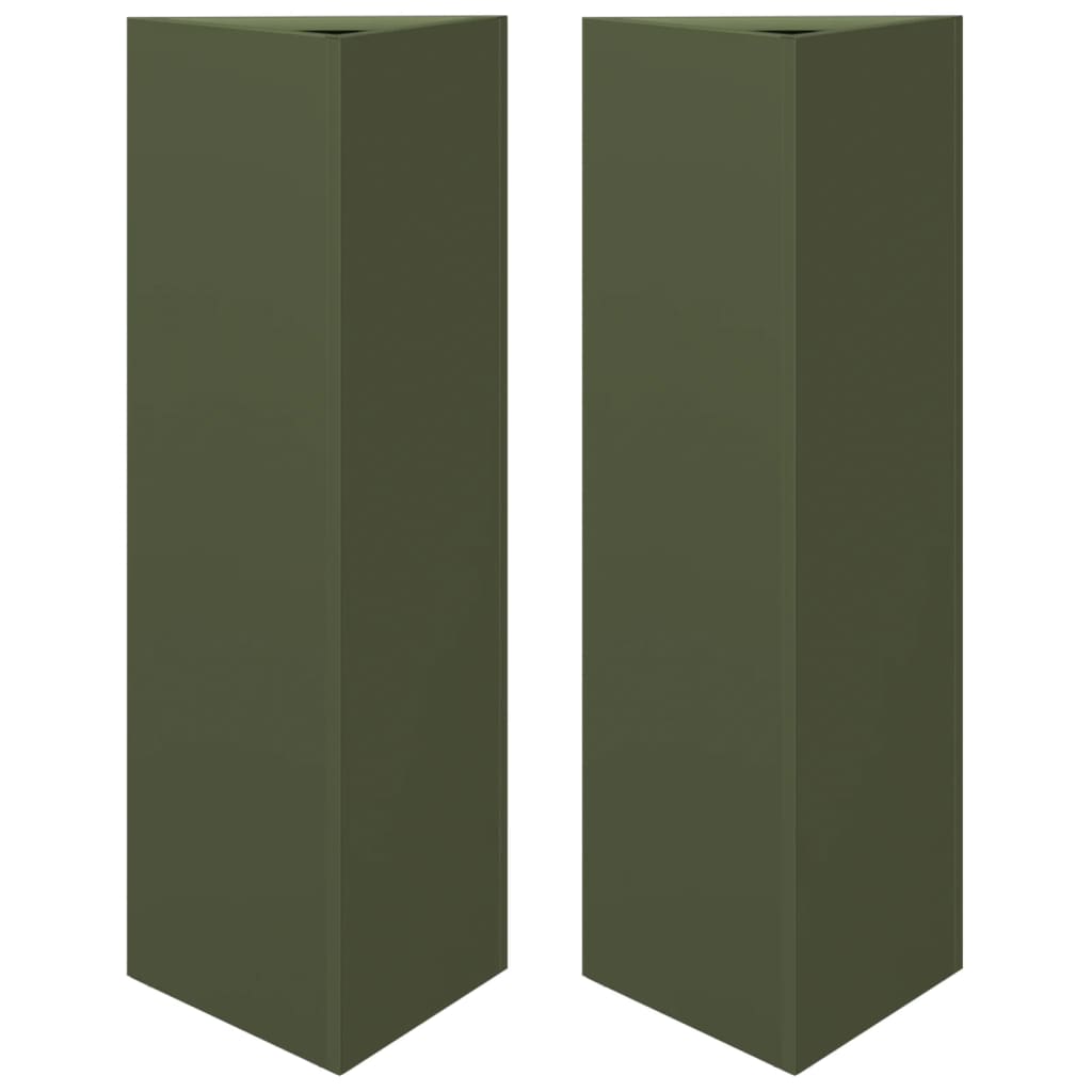 Vidaxx plantekasser 2 stk trekant 30x26x75 cm stål olivengrøn