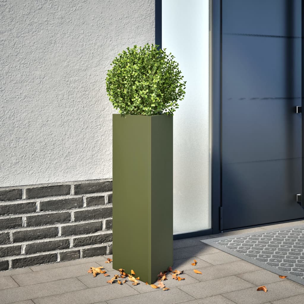 Vidaxx plantekasser 2 stk trekant 30x26x75 cm stål olivengrøn