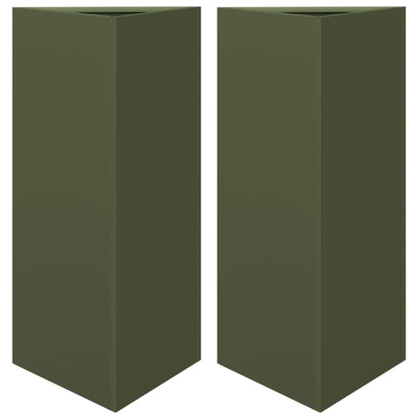 Vidaxx plantekasser 2 stk trekant 40x34,5x70 cm stål olivengrøn