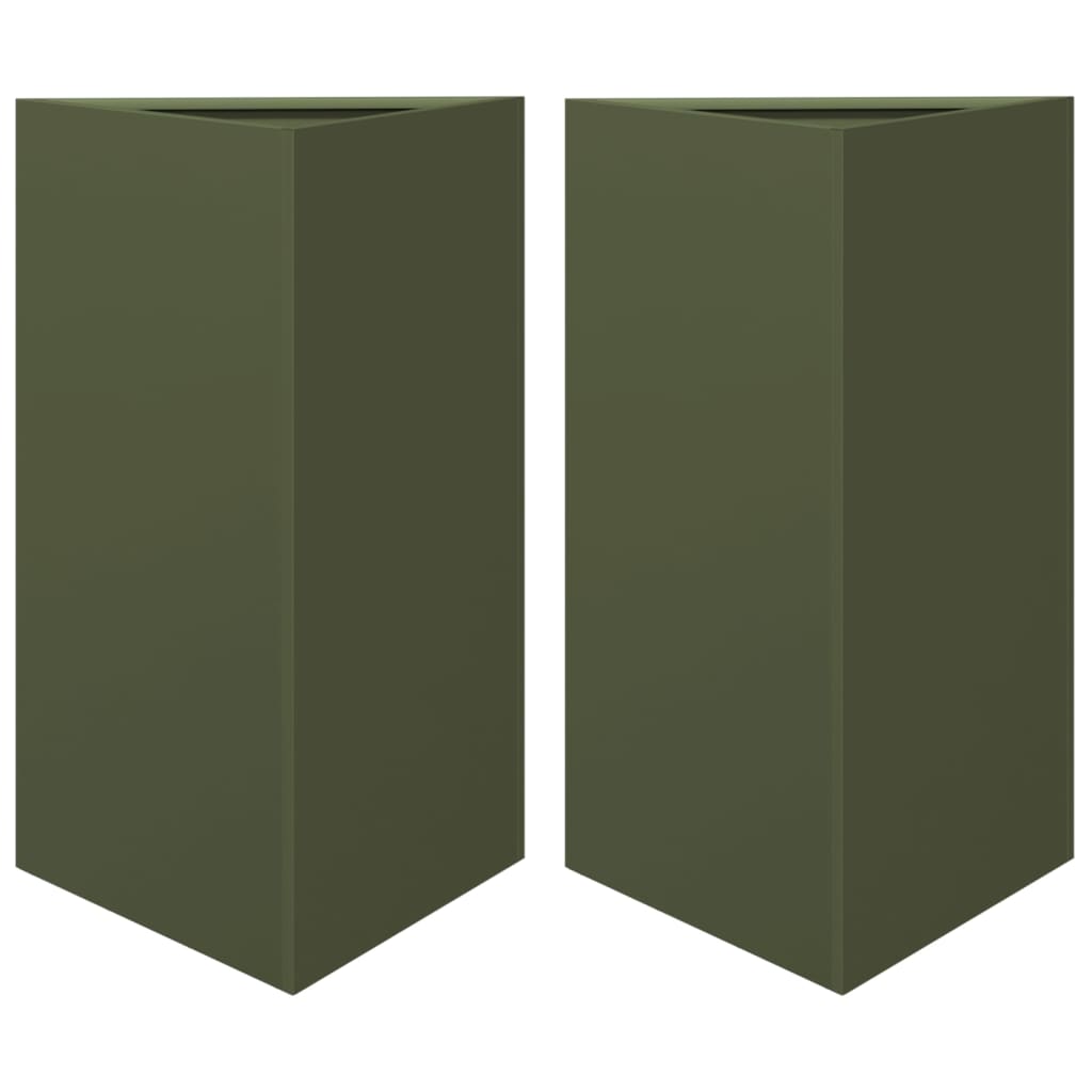 Vidaxx plantekasser 2 stk trekant 50x43x75 cm stål olivengrøn