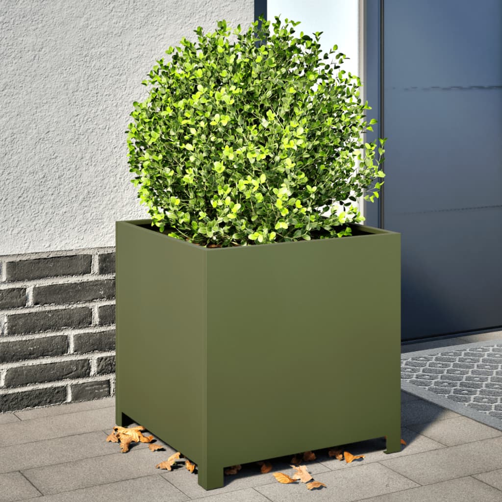 Vidaxx plantekasse 50x50x50 cm stål olivengrøn