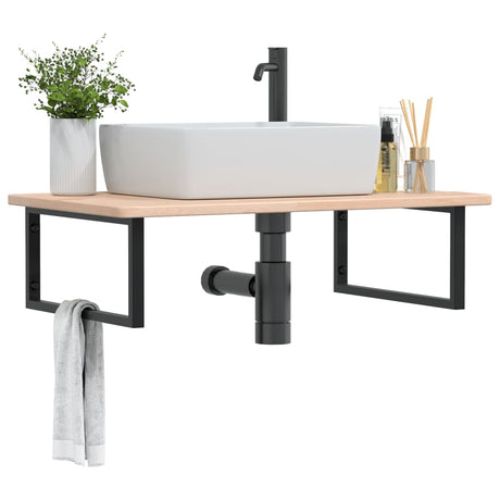 Vidaxl badkamer wandschap staal en massief eikenhout