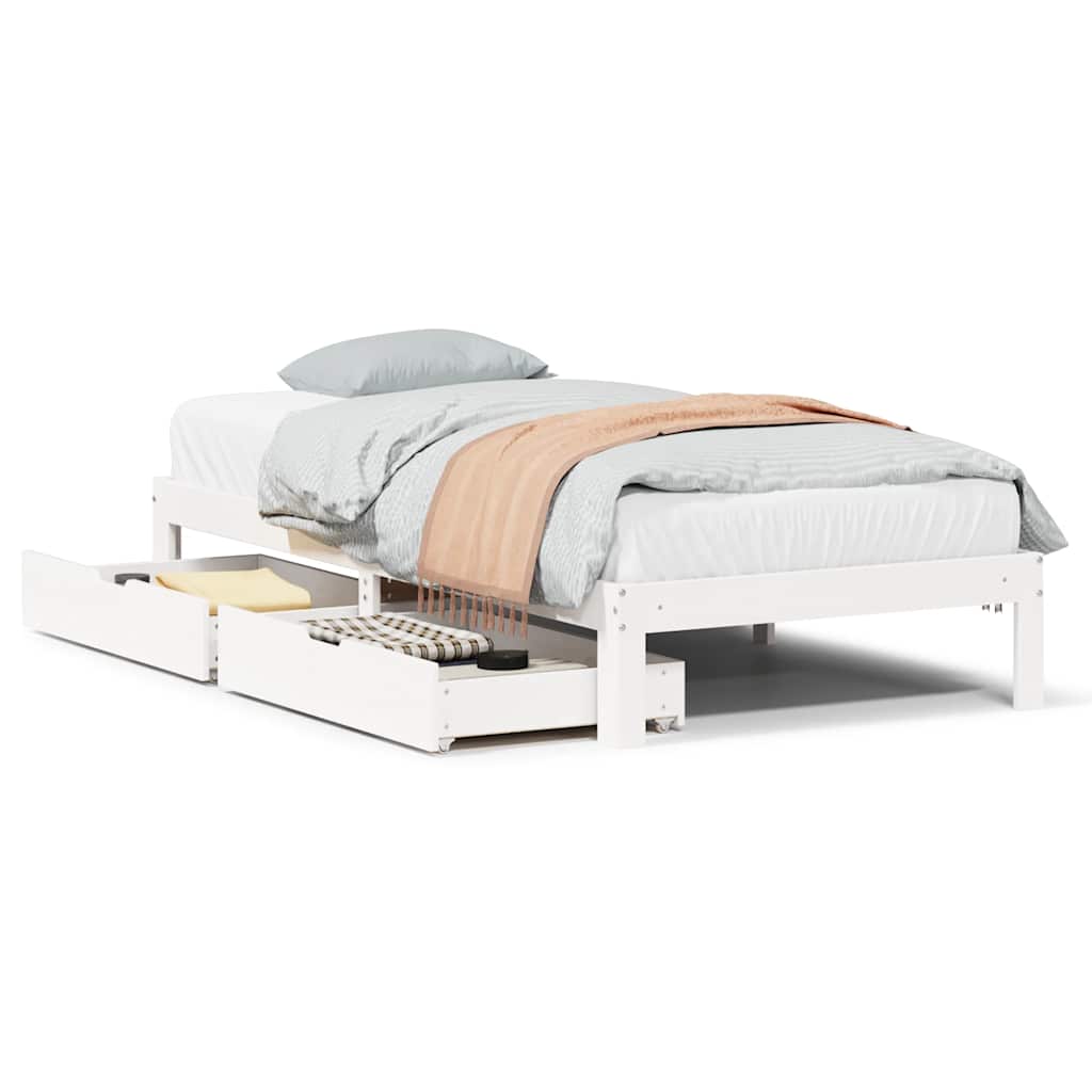 Vidaxl bedframe met lades massief grenenhout wit 100x200 cm