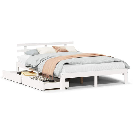 Vidaxl bedframe met lades massief grenenhout wit 120x200 cm