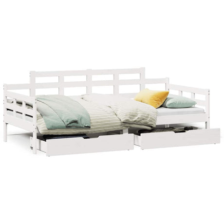 Vidaxl slaapbank met lades 90x200 cm massief grenenhout wit
