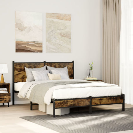 Vidaxl bedframe zonder matras metaal gerookt eikenkleurig 137x190 cm