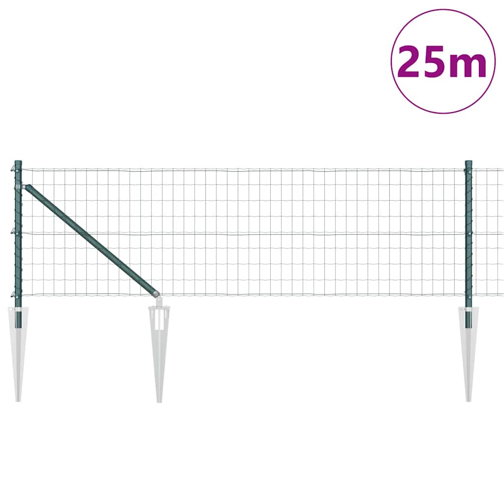 Vidaxl hek met paal groen 0,4 x 25 m staal en pvc