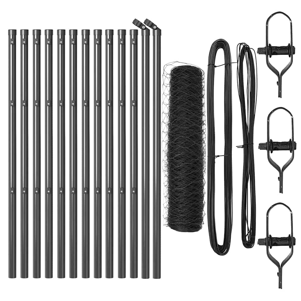 Vidaxl afrasteringspaal grijs 25 x 0,6 m (36 mm gaas) staal en pvc