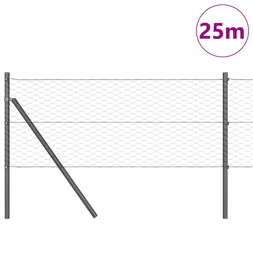 Vidaxl afrasteringspaal grijs 25 x 0,6 m (36 mm gaas) staal en pvc