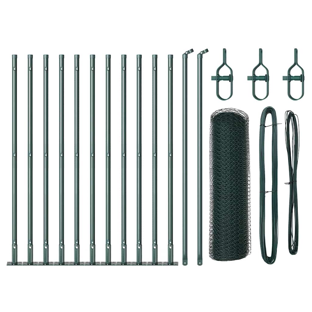 Vidaxl afrasteringspaal groen 25 x 0,6 m (25 mm gaas) staal en pvc