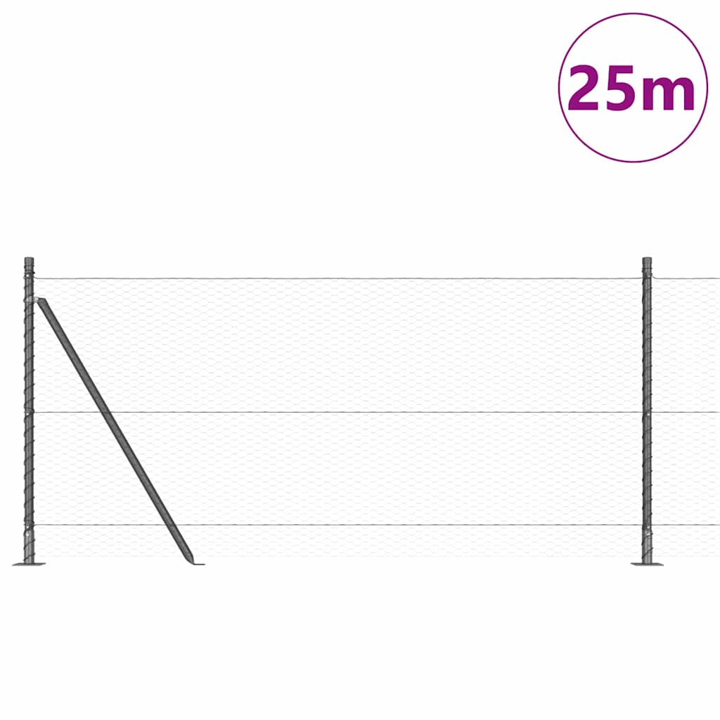 Vidaxl afrasteringspaal grijs 25 x 0,8 m (25 mm gaas) staal en pvc