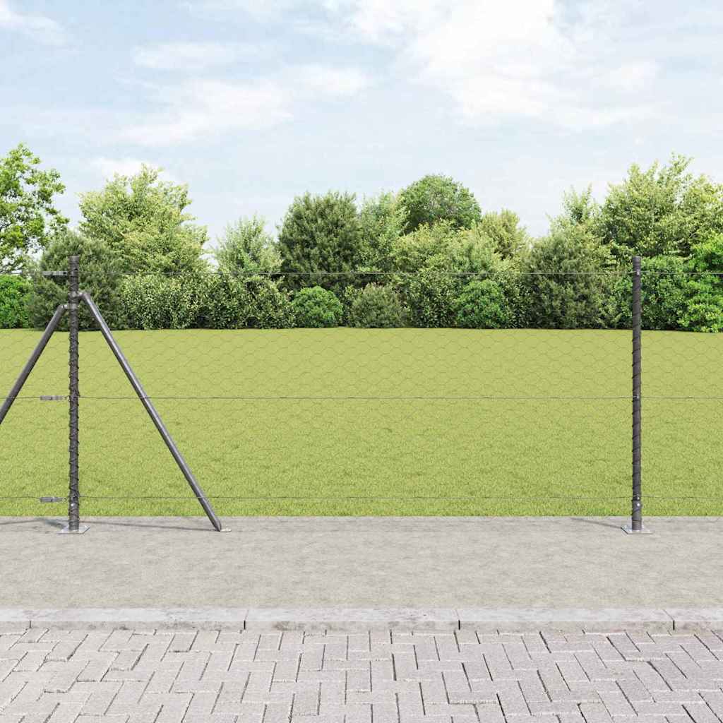Vidaxl afrasteringspaal grijs 25 x 0,8 m (50 mm gaas) staal en pvc