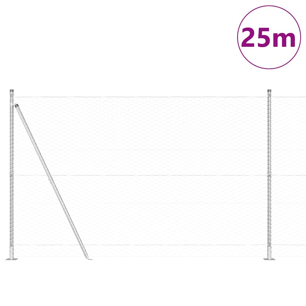 Vidaxl afrasteringspaal zilver 25 x 1,4 m (36 mm gaas) staal