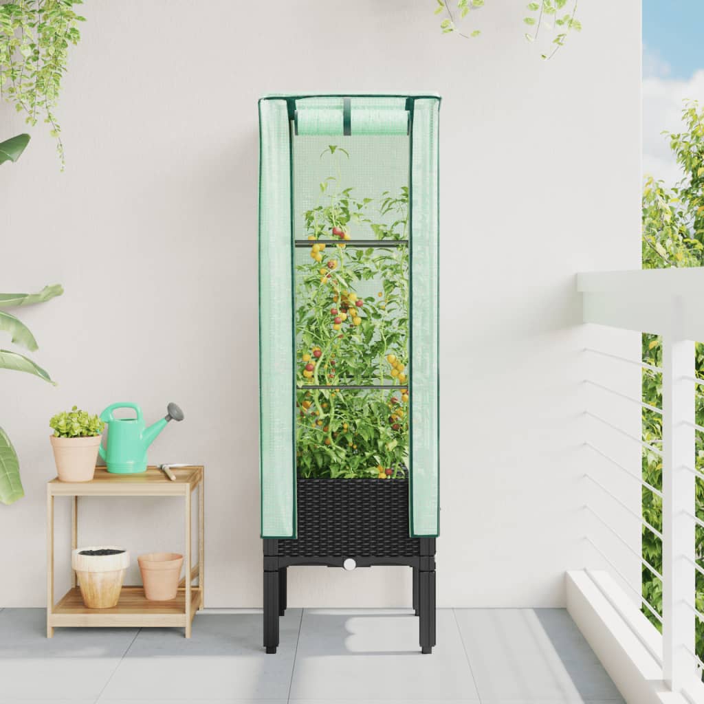 Vidaxx plantekasse hævet med drivhusdæksel 40x40x140 cm rattan look