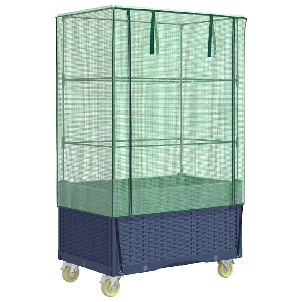 Vidaxx plantekasse hævet med dæksel og hjul 80x50x182 cm rattan look